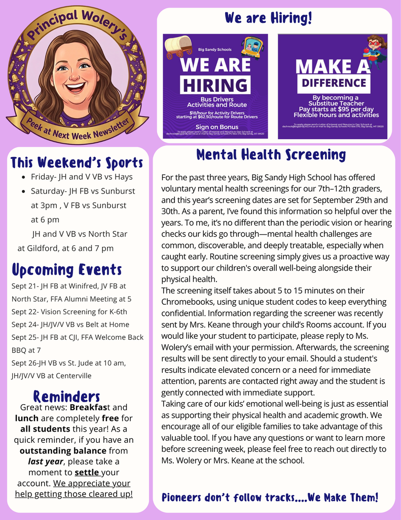 Peek at Next week, for sept 21-26
