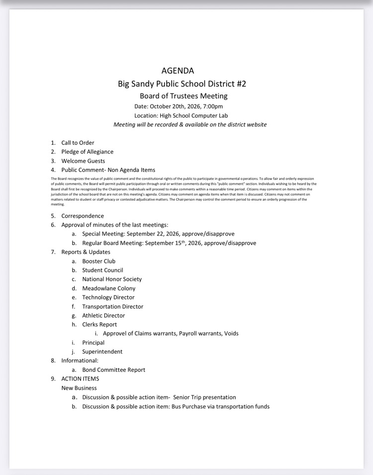 October 20th 2026 regular agenda 