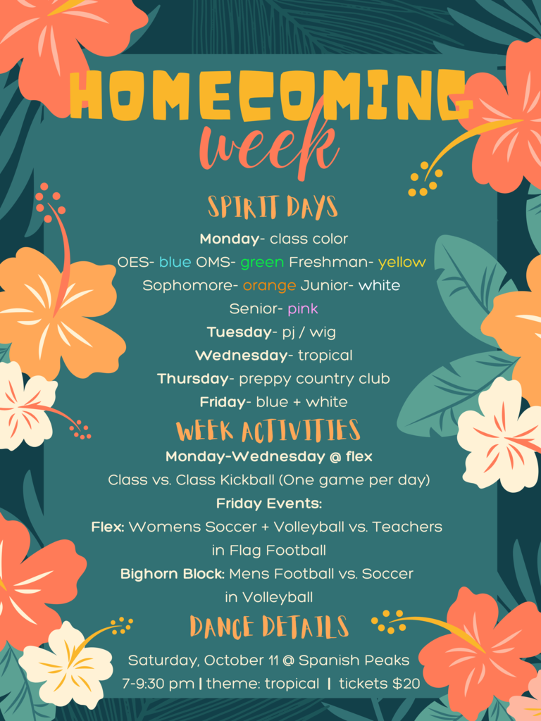 Spirit Days, Week Activites and Dance Details Oct 6-11