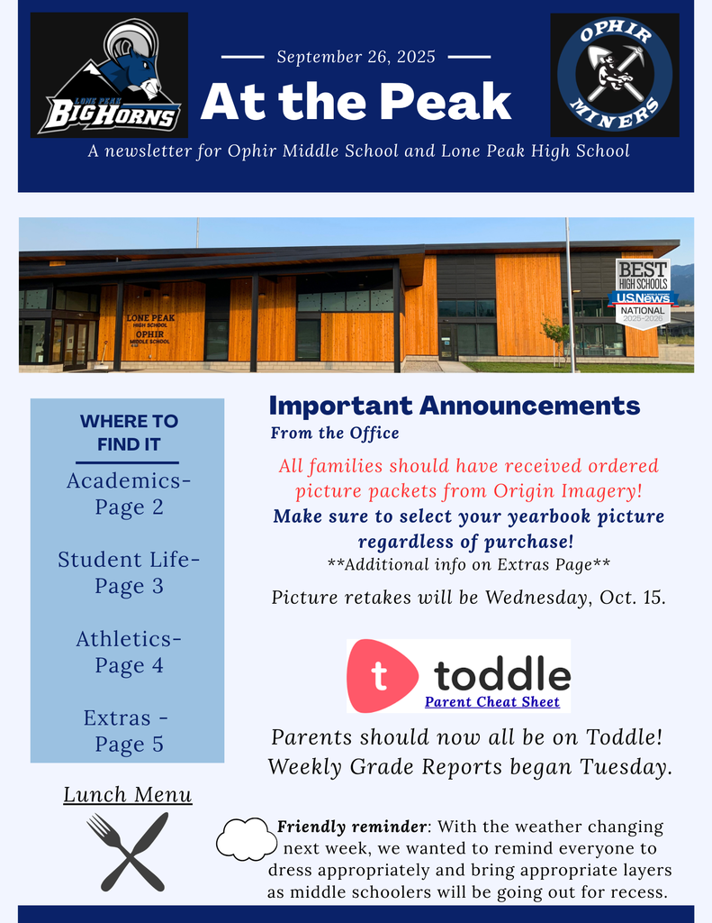 OMS & LPHS Newsletter: At the Peak - Issue 7 - 9.26.2025 - Page 1