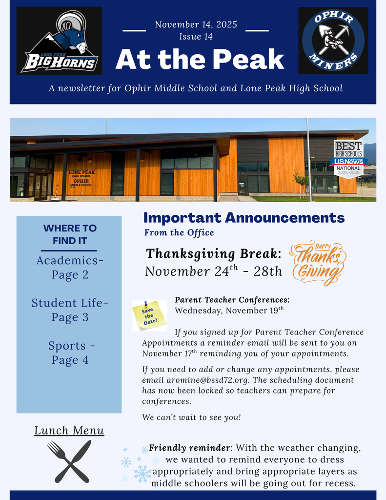 OMS & LPHS Newsletter: At the Peak - Issue 14 - 11.14.2025