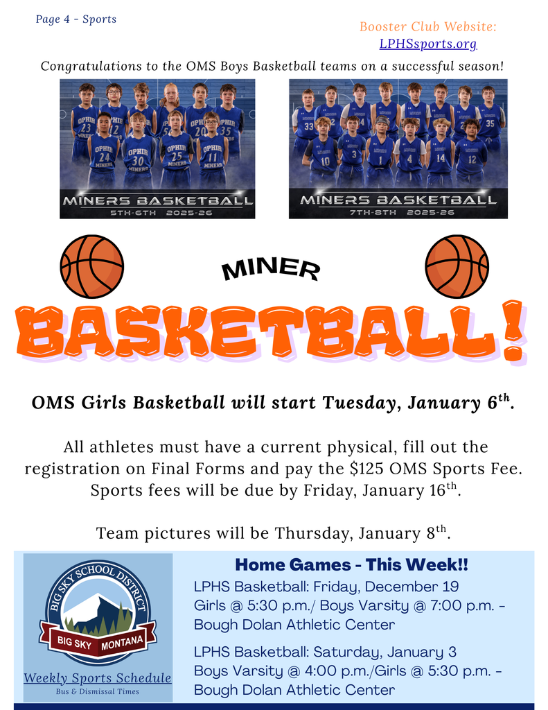 OMS boys basketball team pics, girls basketball starts Jan 6th, Home basketball games Dec 19 and Jan 3