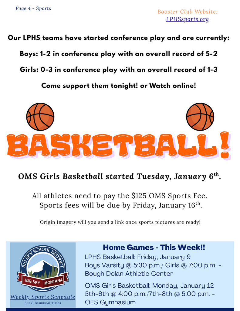 LPHS basketball records, OMS girls basketball info, home game times