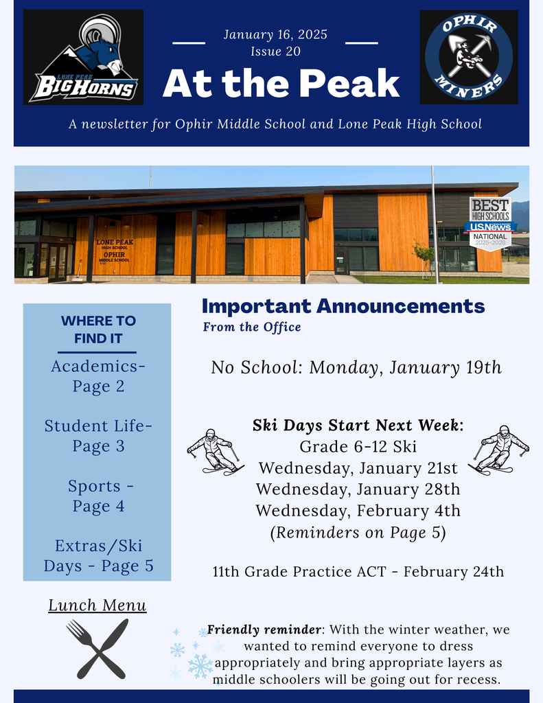 OMS & LPHS At the Peak Newsletter - Issue 20 - Important Dates, Lunch menu