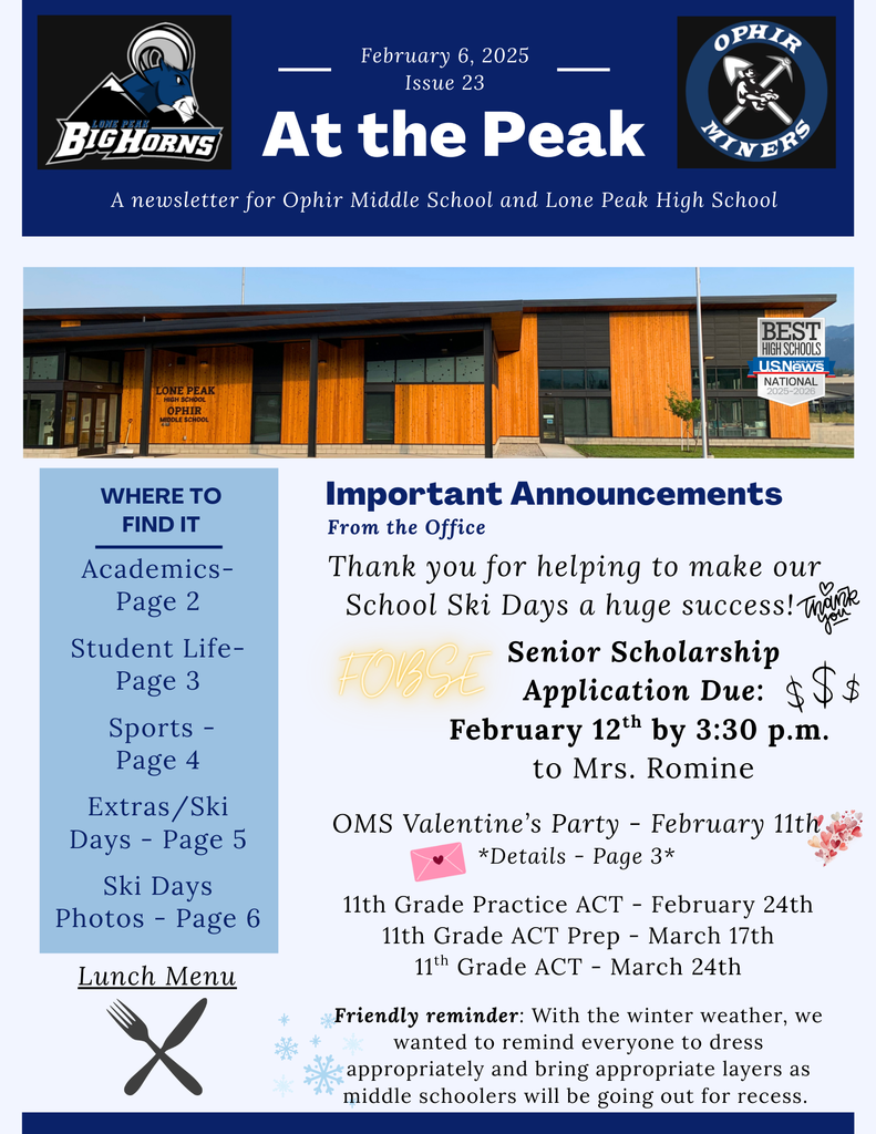 OMS & LPHS Newsletter: At the Peak - Issue 23 (2.6.2026)