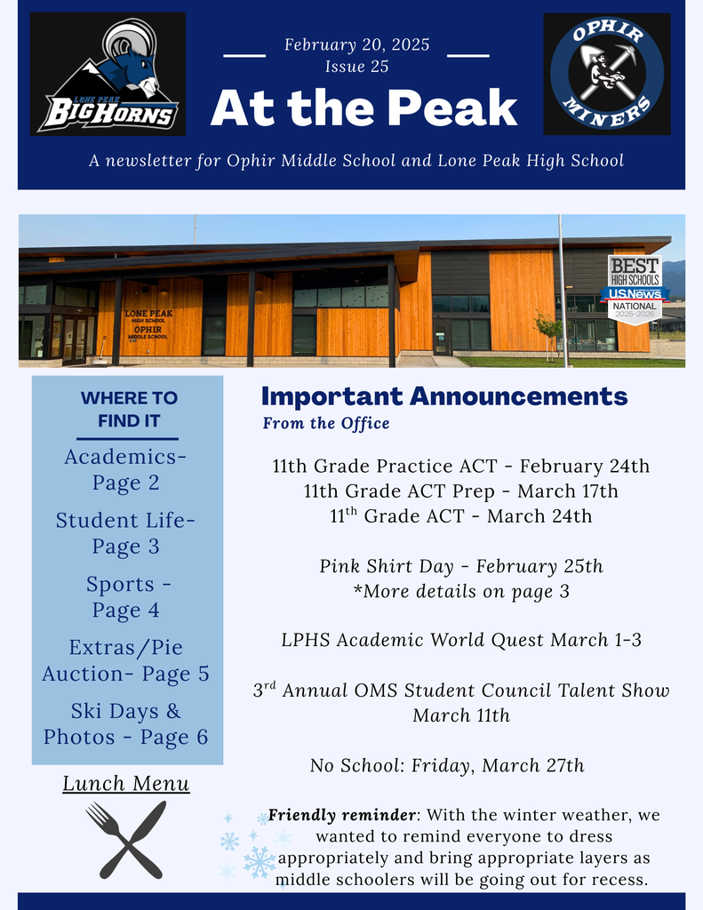 OMS & LPHS Newsletter: At the Peak - Issue 525 - 2.202.2026 Important dates
