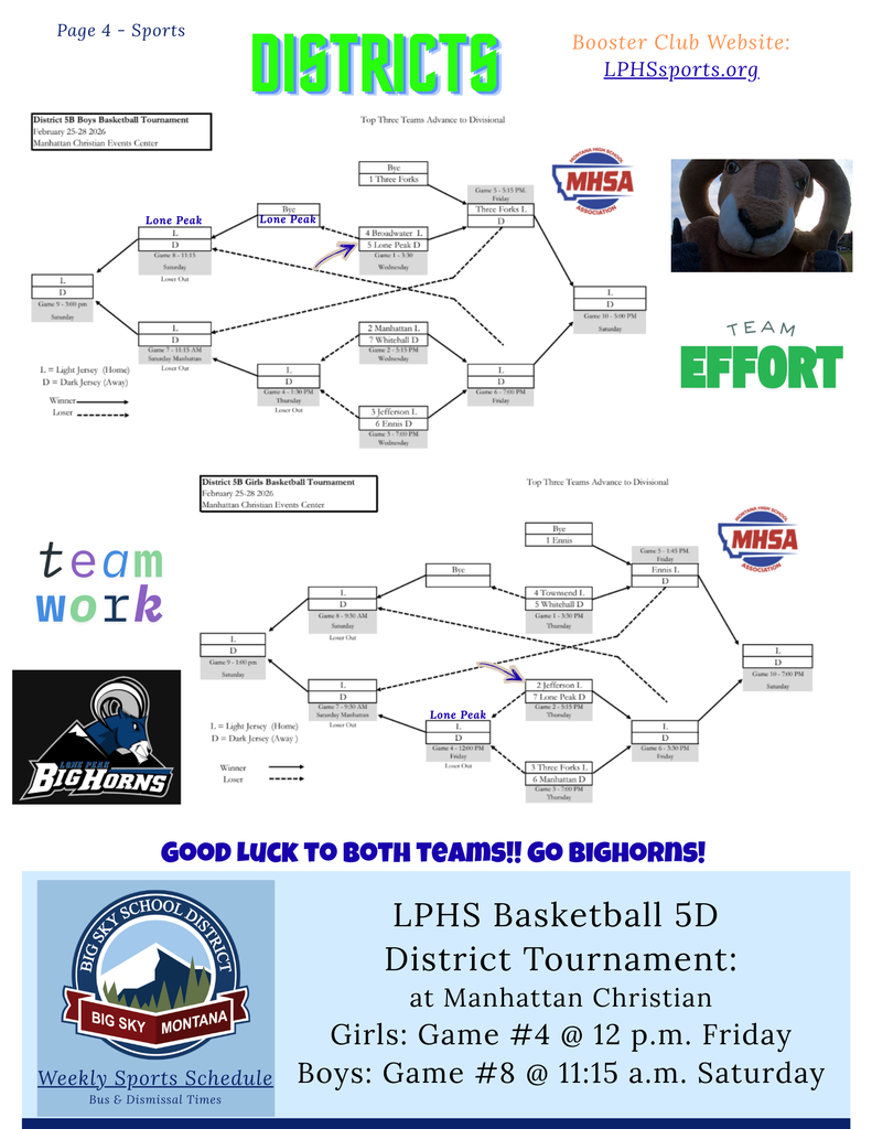 Girls and Boys Basketball District tourney brackets