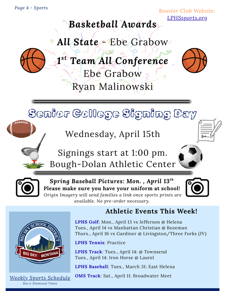 basketball awards, senior college signing day , weekly events