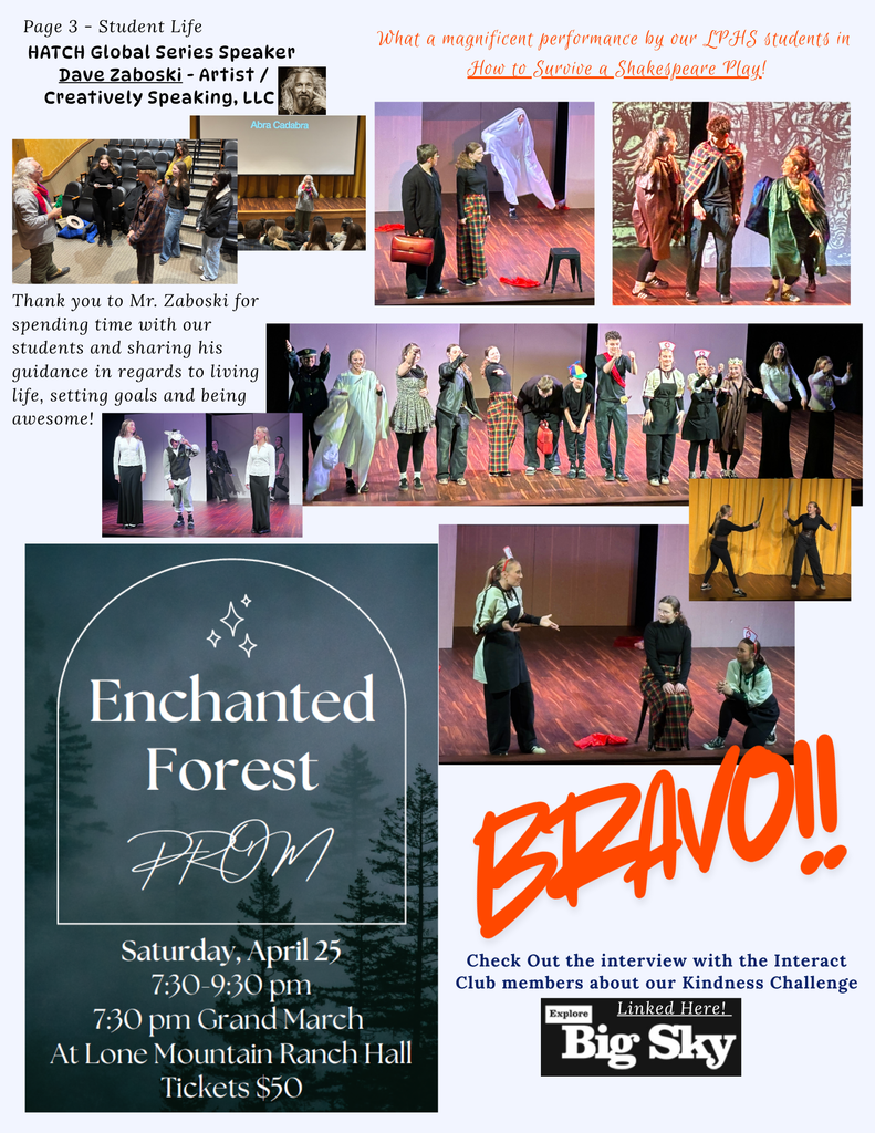 Prom Info, Hatch thank you, Student production pictures, link to interact club interview