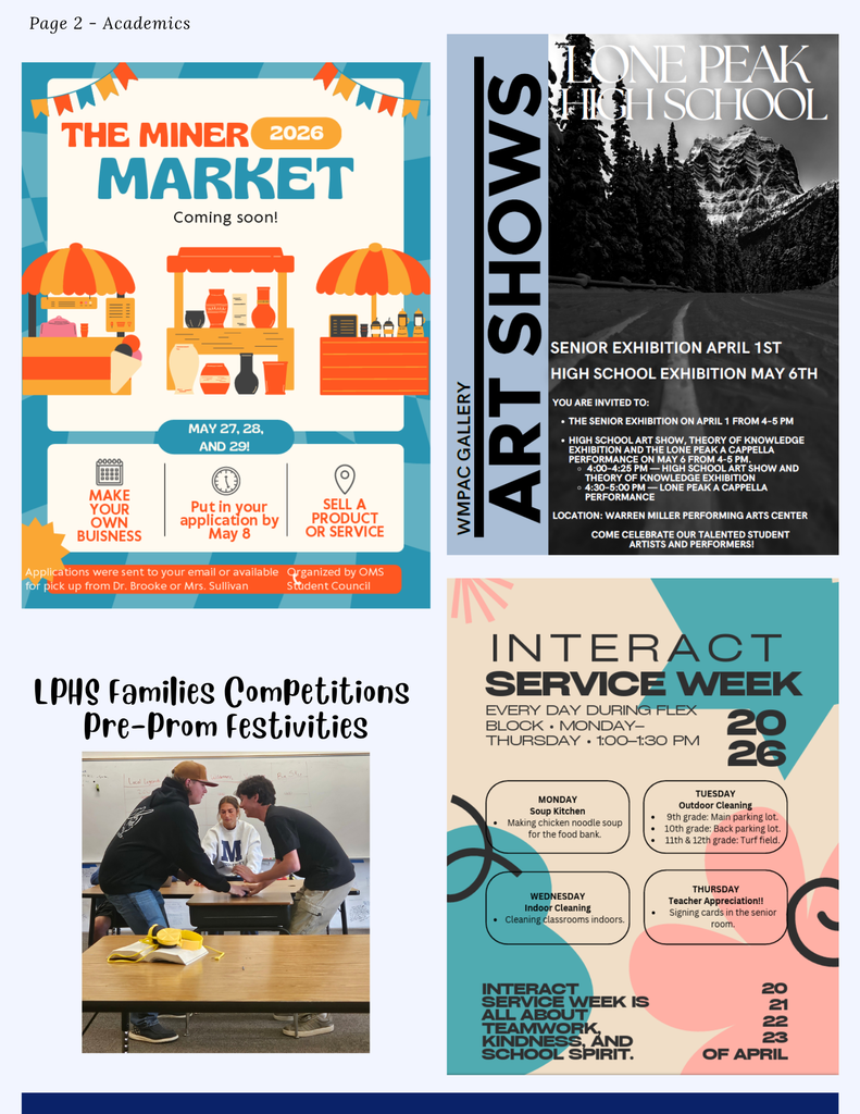 OMS Math Market, ARt Show dates, Interact service week next week, families fun