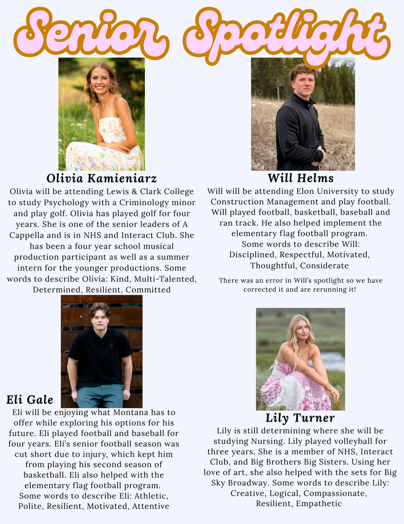 Senior Spotlight - Olivia, Will (rerun), Eli, Lily