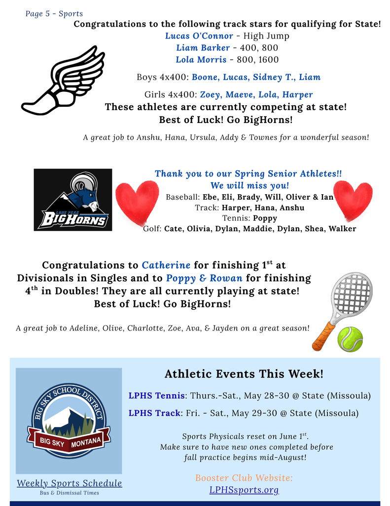 Track and Tennis results, senior thank you