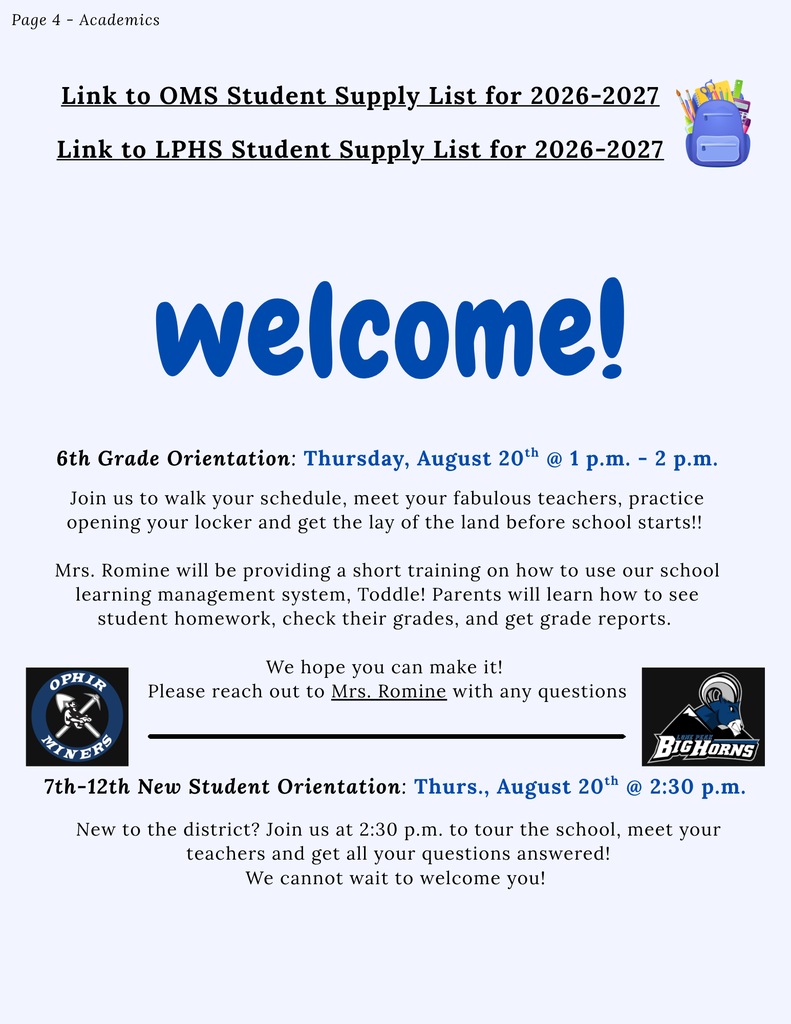 Issue 1- Page 4 - Supply Lists & Orientation