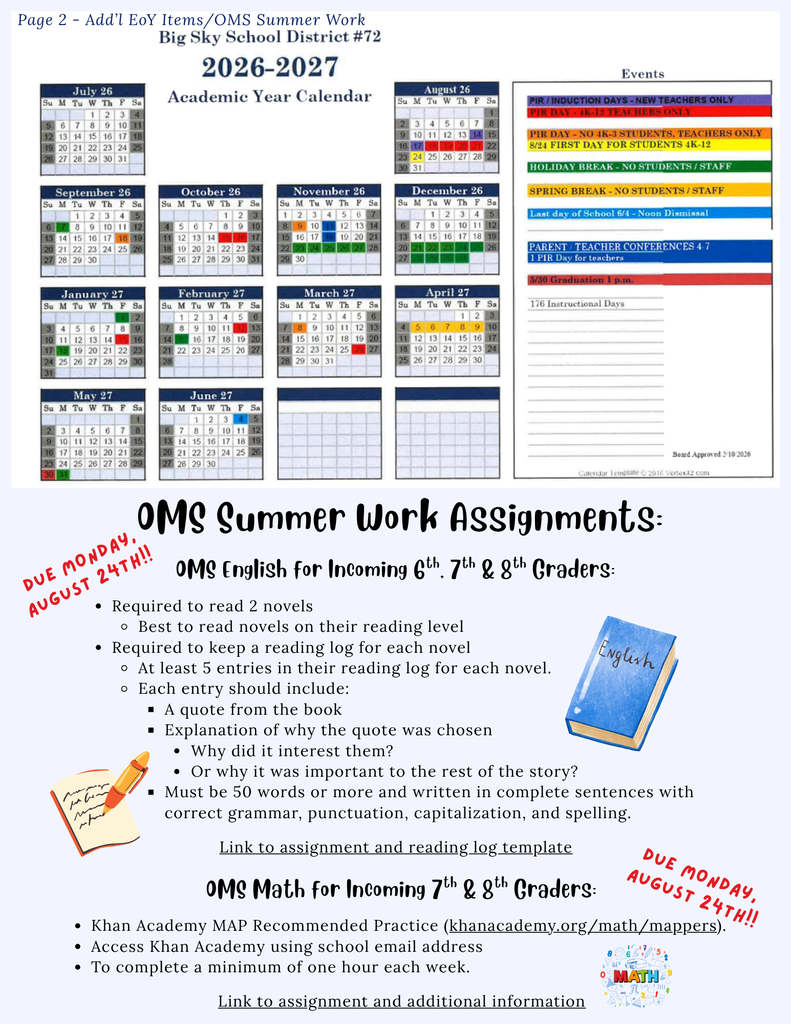 Issue 1 - Page 2 - Calendar & OMS Summer Work