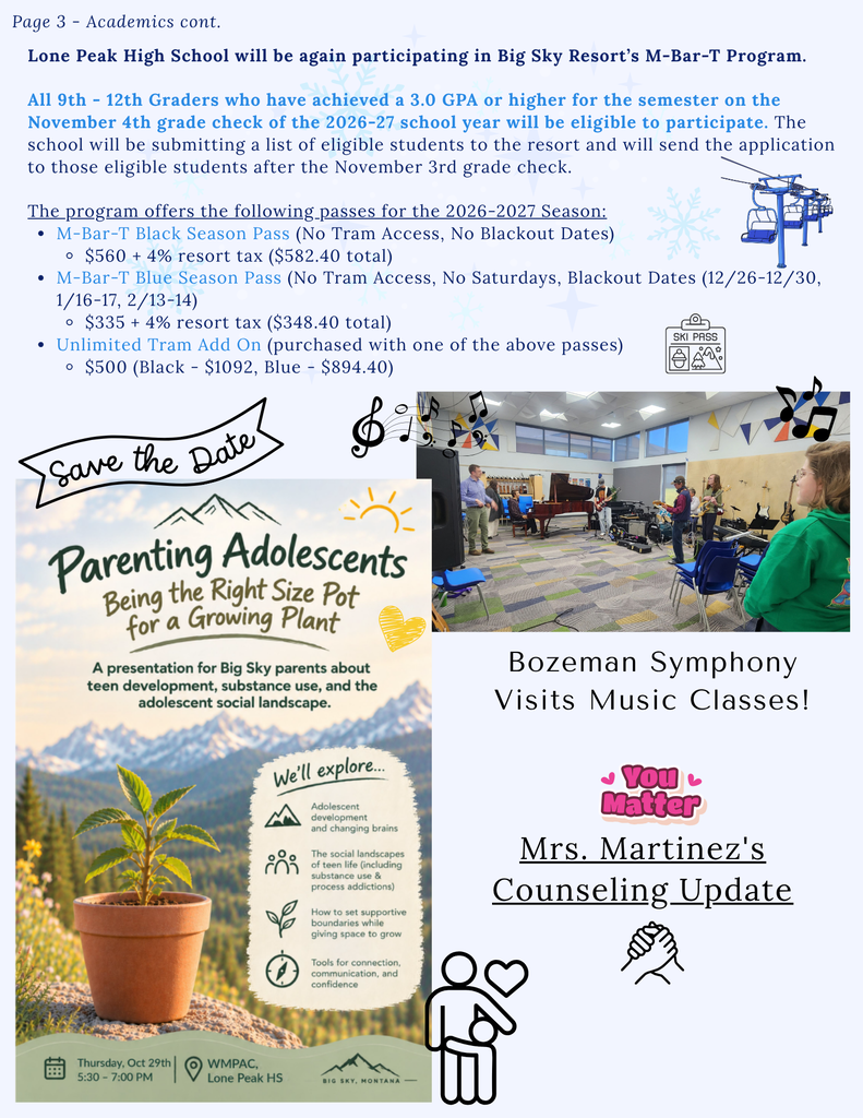 Page 3 - Academics Cont. M-Bar-T Program, Parenting Talk, Music Class, Counselor Update