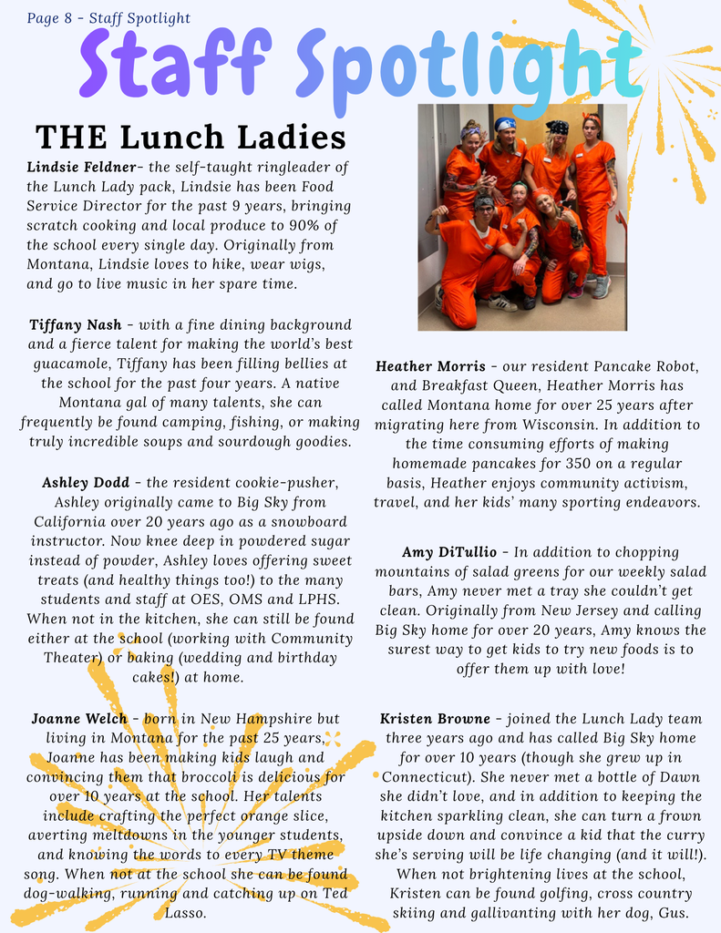 Page 8 - Staff Spotlight - the Lunch Ladies