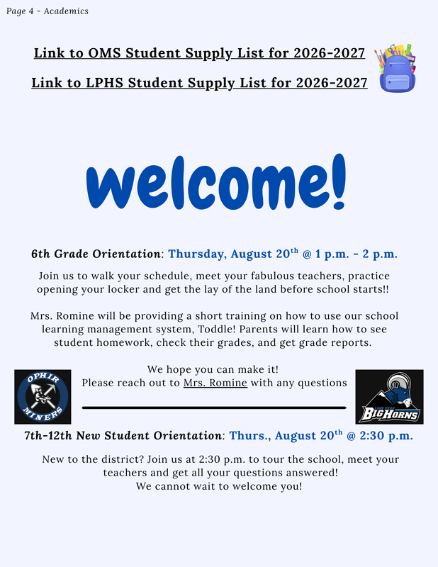Page 4 - Supply Lists & Orientations