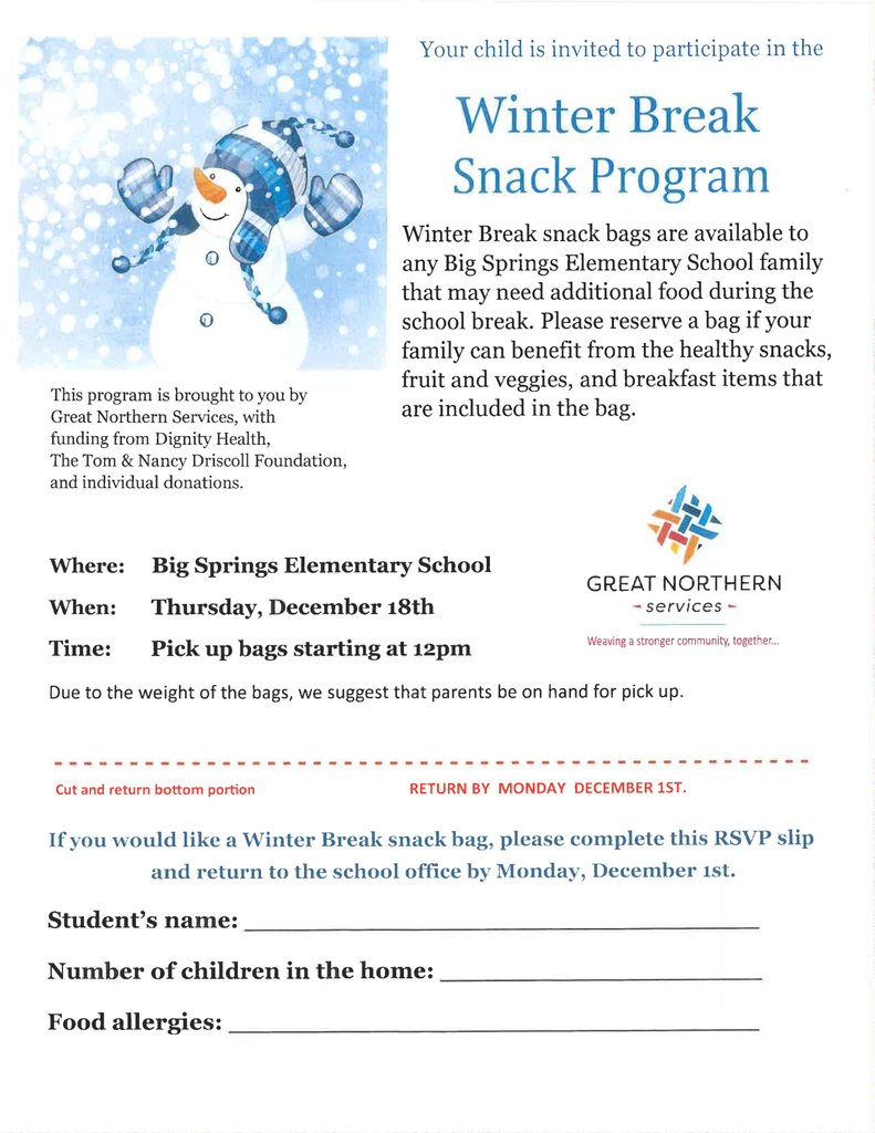Winter Break Snack Program