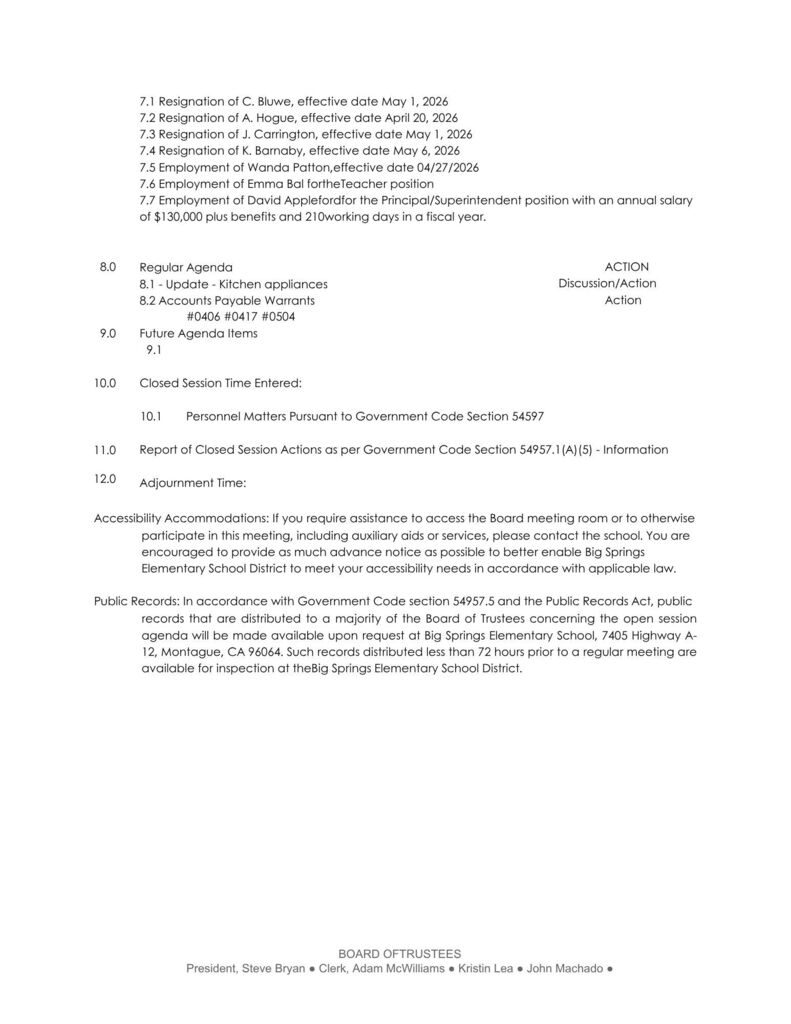 May 28, 2026 Board Meeting Agenda