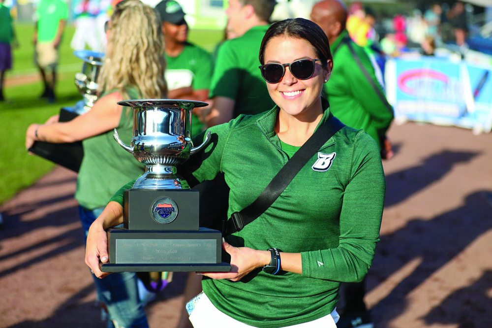 BHS alum Liz Flynn holds trophy