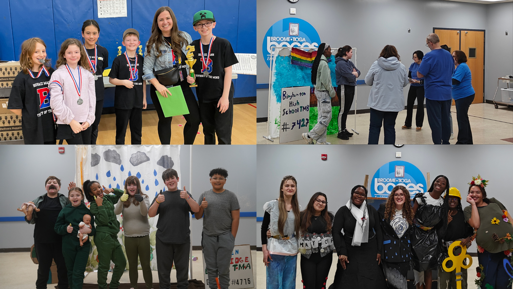 four photos of binghamton om teams competing