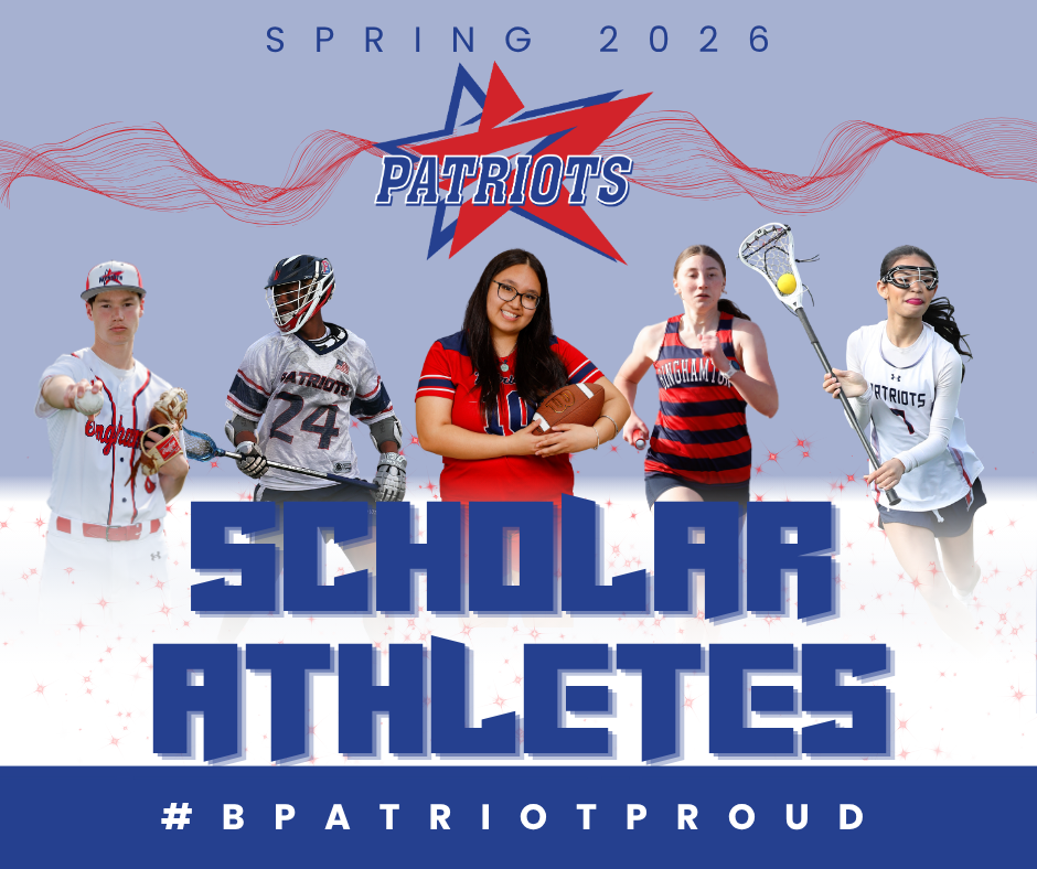 spring 2026 scholar athletes graphic with images of baseball, boys lacrosse, flag football, track and field, and girls lacrosse athletes