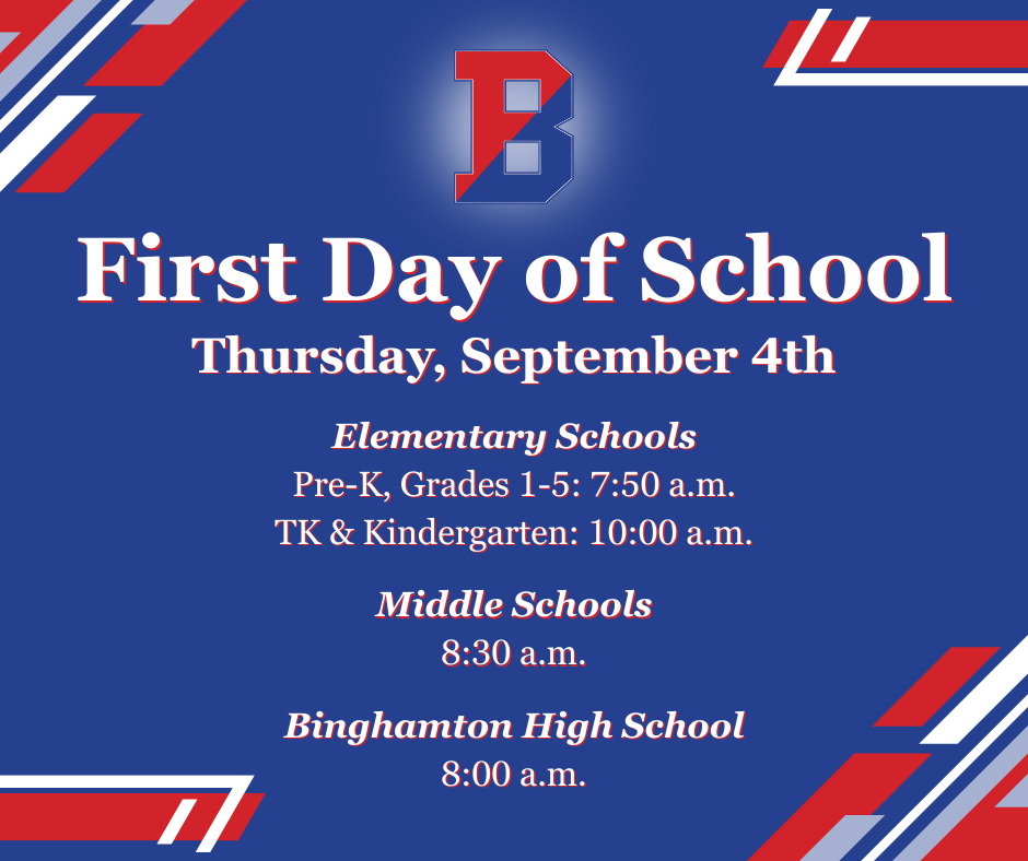 First Day of School 2025 Graphic with start times for each school listed