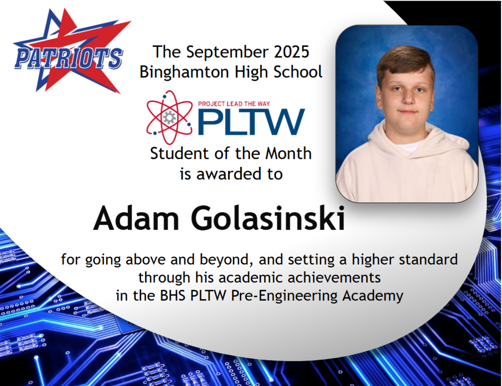 adam golasinski pltw student of the month graphic