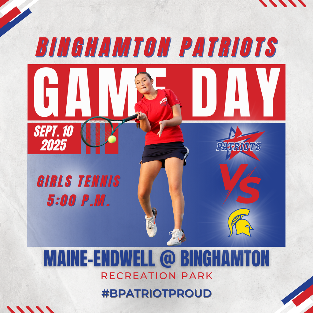 girls tennis game day graphic with information about match against maine-endwell