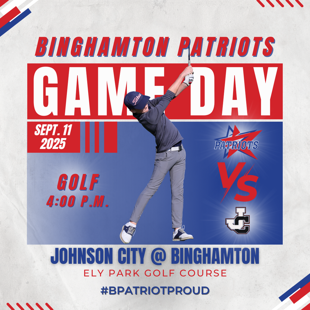 patriots game day graphic with information about golf match against johnson city
