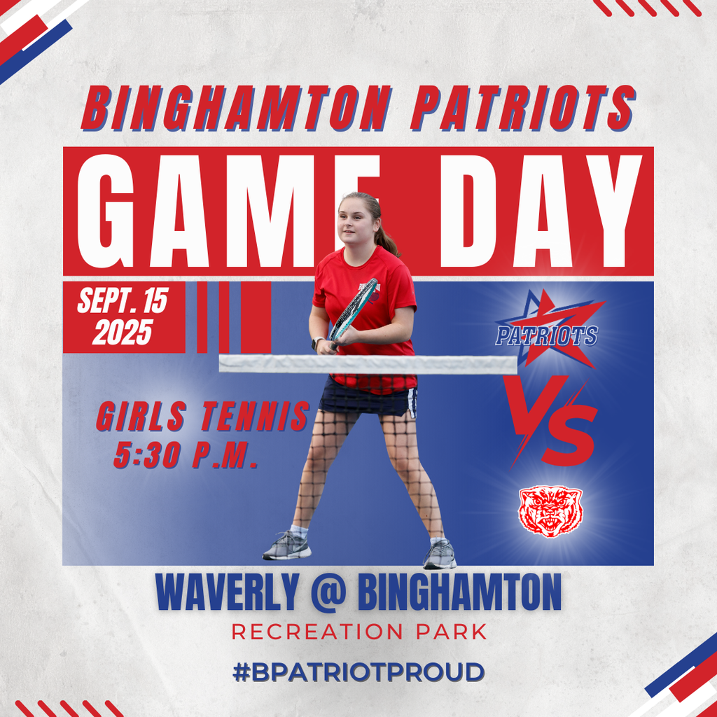 game day graphic with information about girls tennis match against waverly