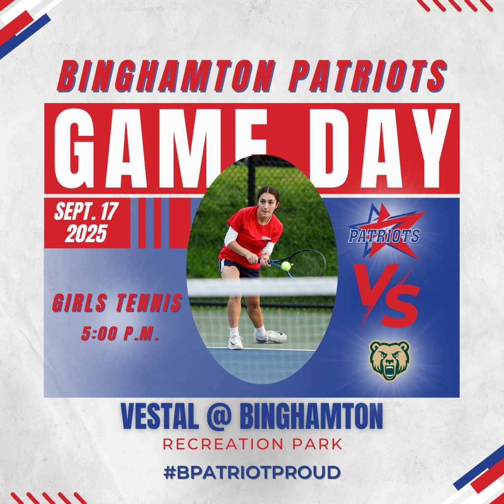 game day graphic with information about girls tennis match against vestal
