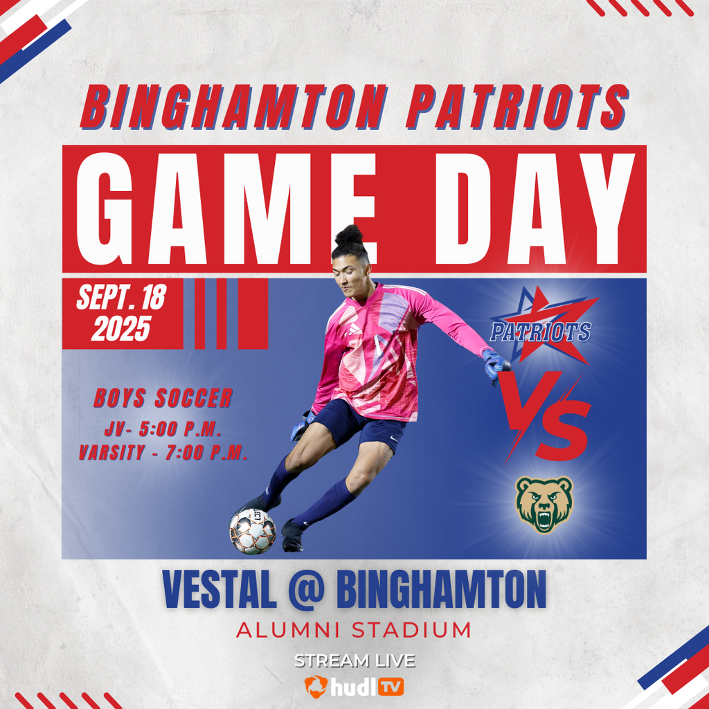 game day graphic with information about boys soccer game against vestal