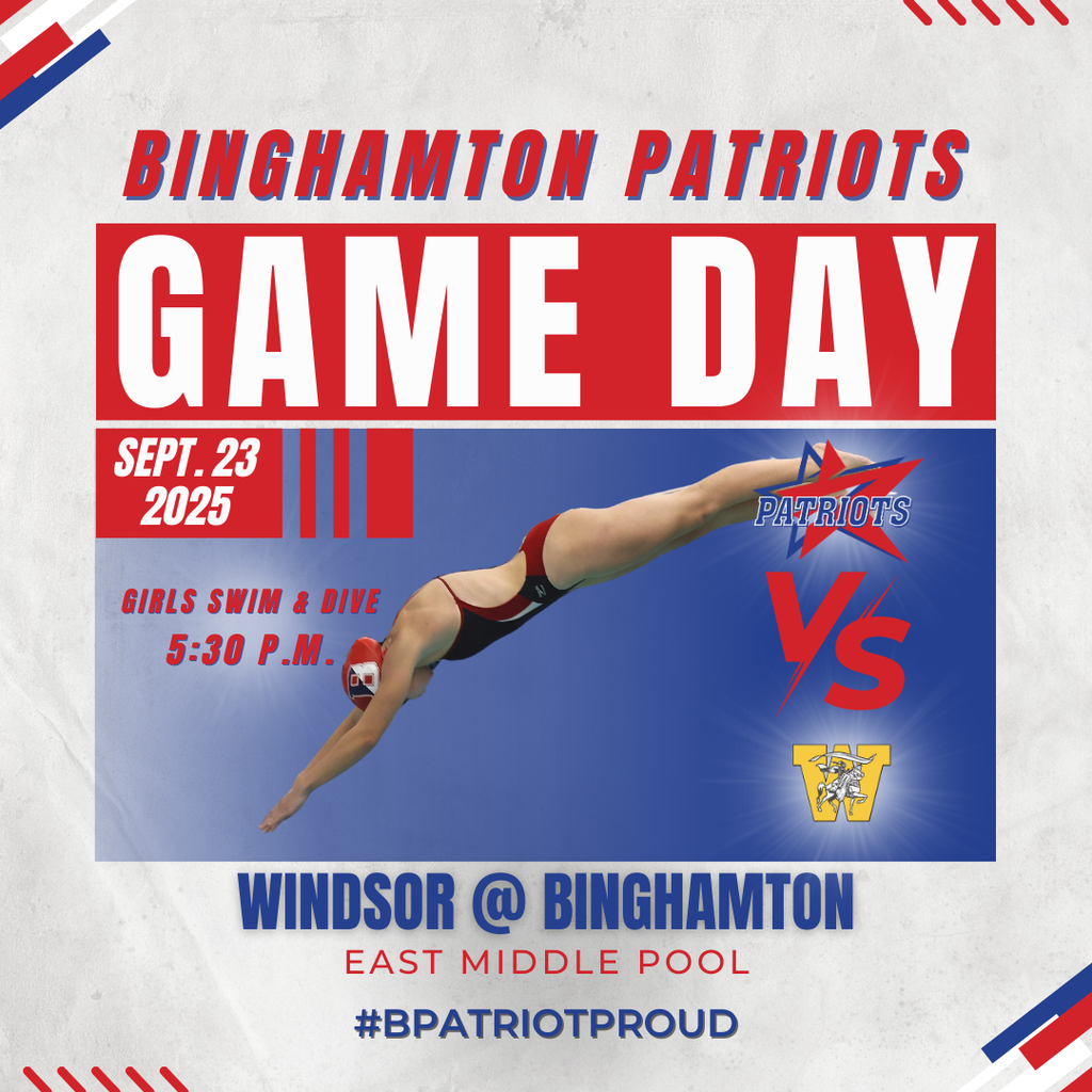 game day graphic with information about girls swim meet against windsor
