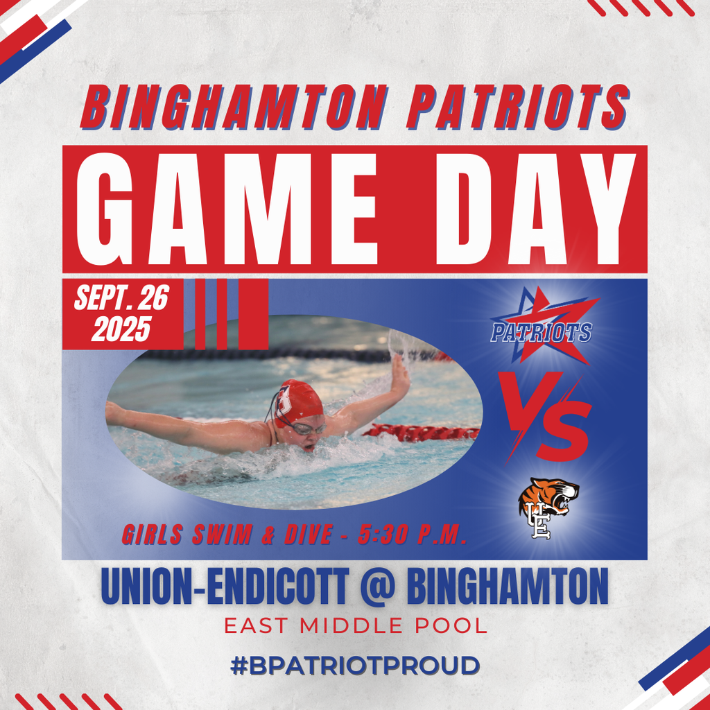game day graphic with information about girls swim meet against union endicott