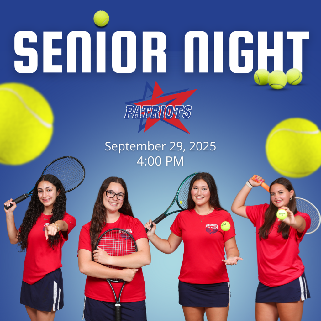 girls tennis senior night graphic with images of four senior tennis players