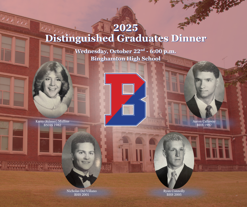 distinguished graduates dinner 2025 graphic with yearbook photos of four honorees