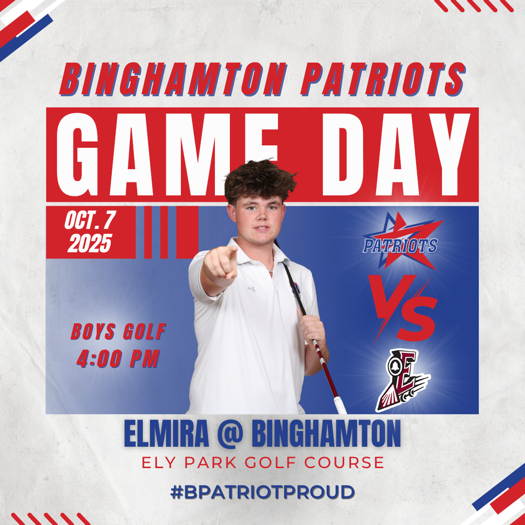 game day graphic with information about golf match against elmira