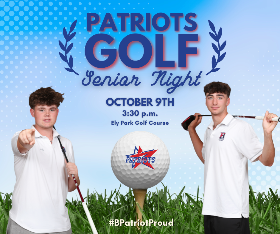 golf senior night graphic with photos of binghamton's two senior golfers