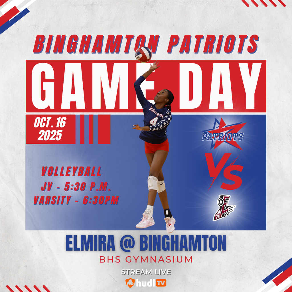 game day graphic with information about volleyball match against elmira