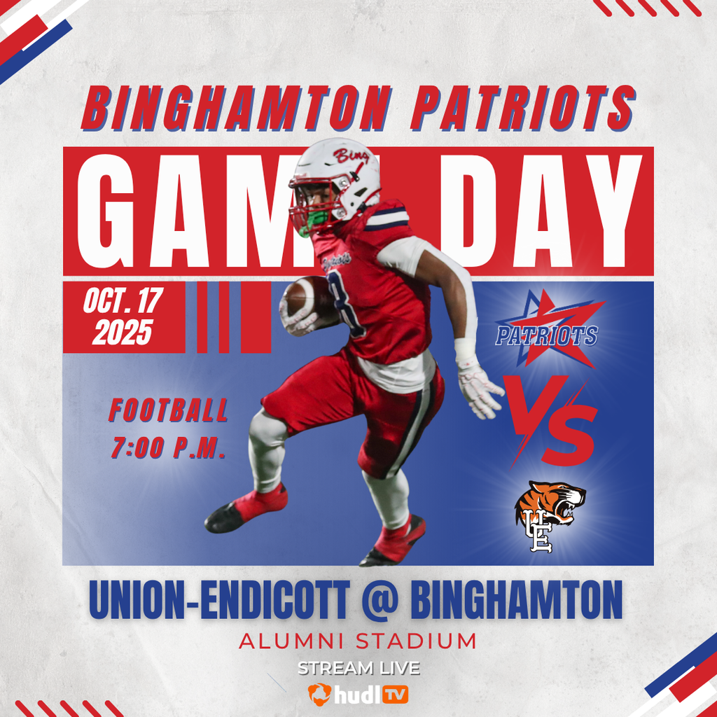 game day graphic with information about football game against union endicott