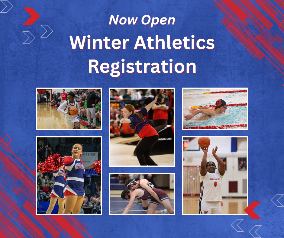 winter athletics registration graphic with images of binghamton athletes