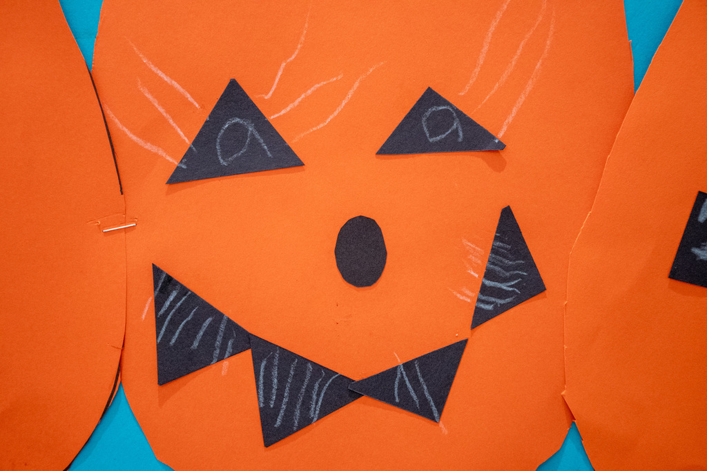 student artwork of paper pumpkin