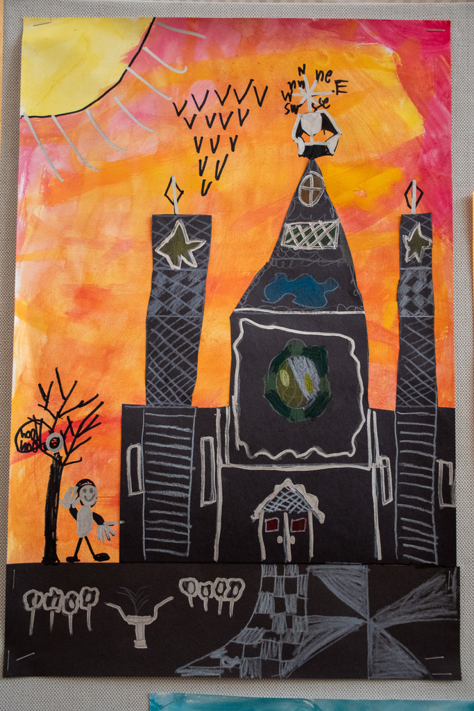 student artwork of a haunted house