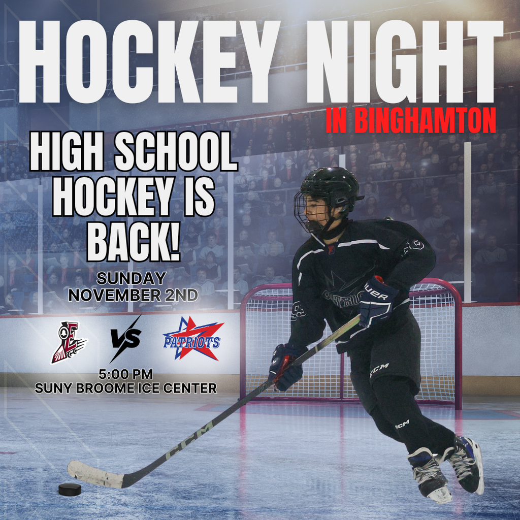 game day graphic with information about binghamton hockey club game against elmira