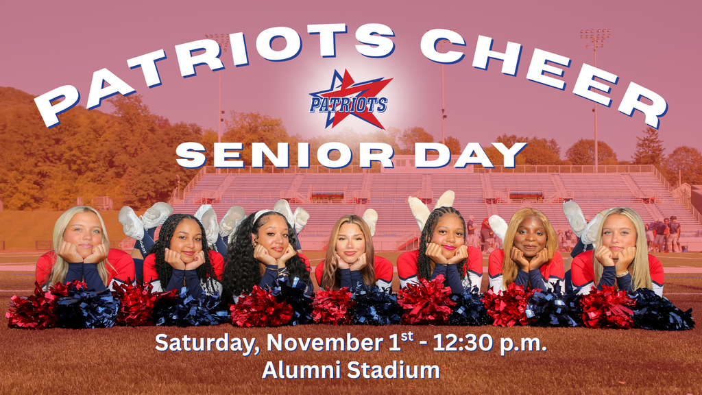 fall cheer senior day graphic with photo of seven cheer seniors