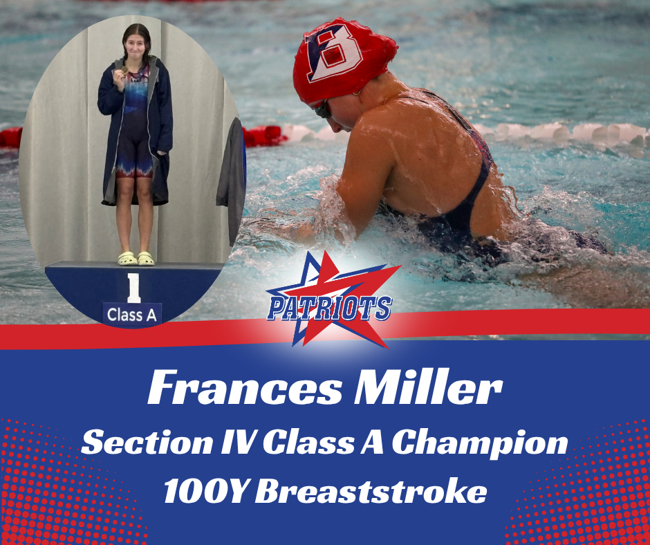 swim graphic congratulating frances miller on winning section 4 championship