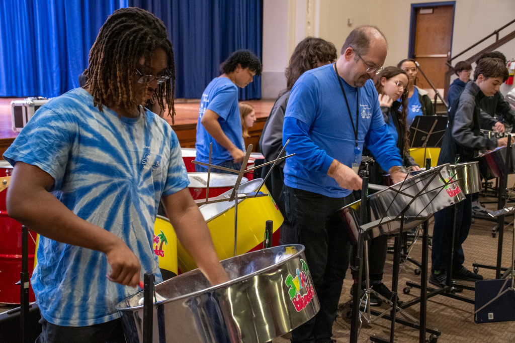 steel drum band plays at wms