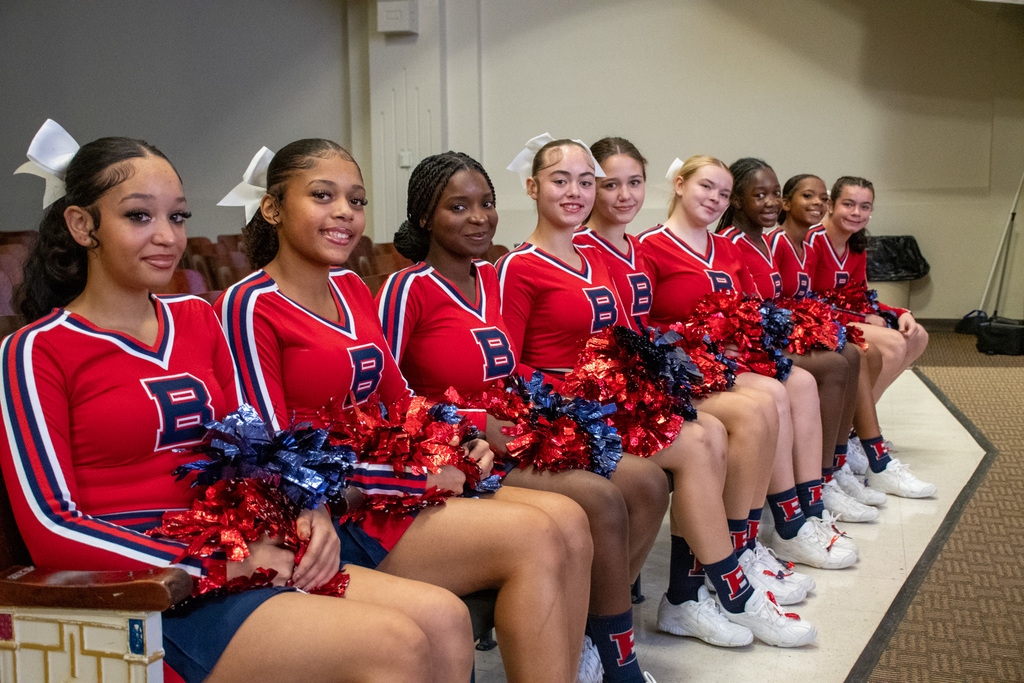 bhs cheerleaders pose for photo at wms