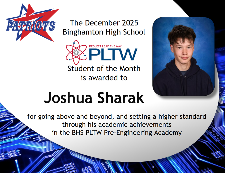 joshua sharak pltw student of the month